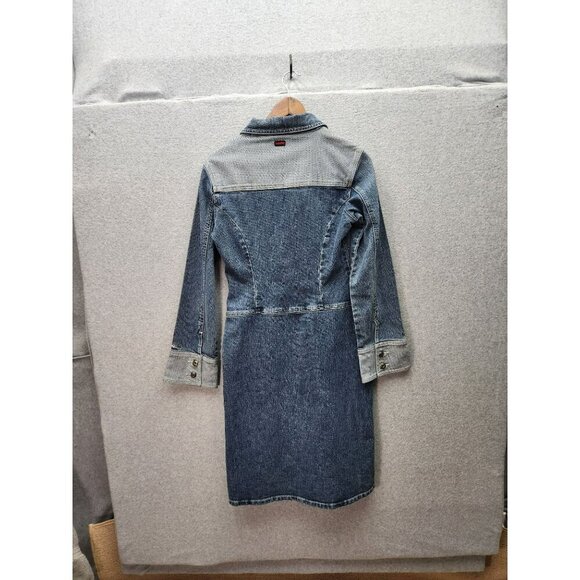 Vintage Fubu Womens Denim Shirt Dress W 9/10 Button-Front Long-Sleeve - Picture 4 of 7